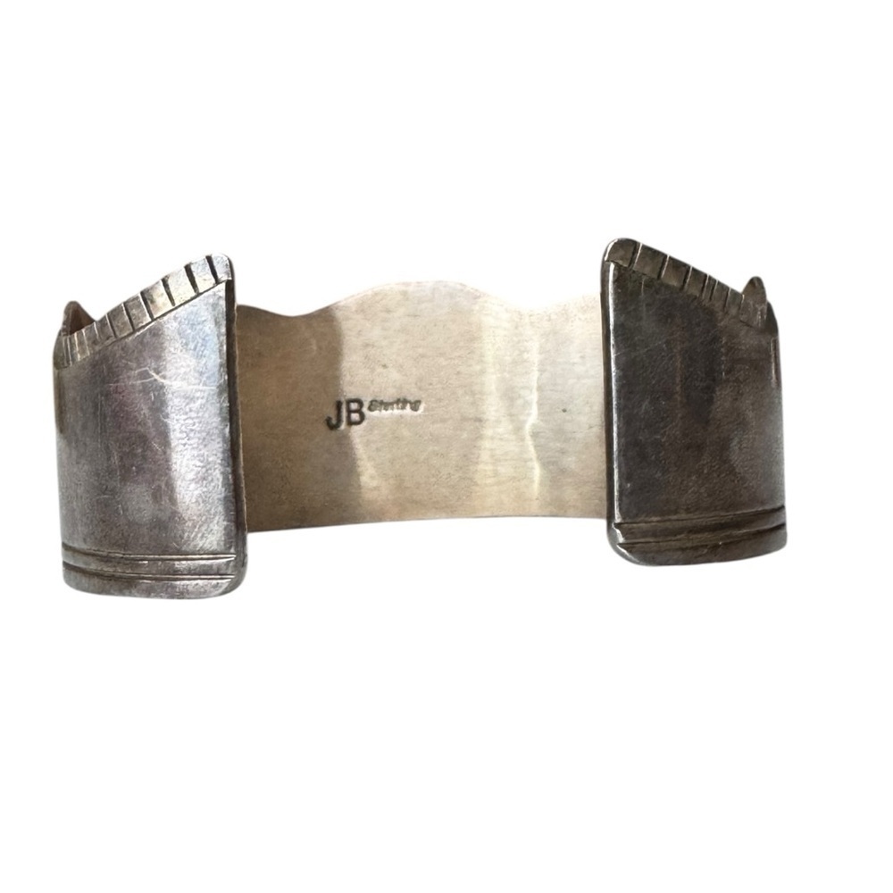 Vintage JB Sterling Silver Cuff Bracelet - Native American Design with Turquoise - Picture 3 of 9